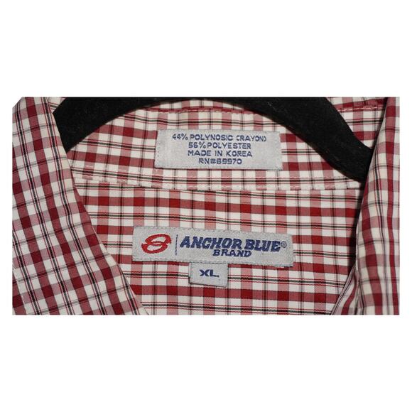Vintage Anchor Blue XL Short Sleeve Button Up Shirt Red Gingham Check Plaid Y2K - Picture 6 of 7